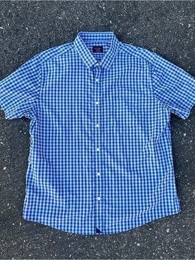 UNTUCKit Campbell Blue Gingham Plaid Short Sleeve Shirt XXL Casual Preppy